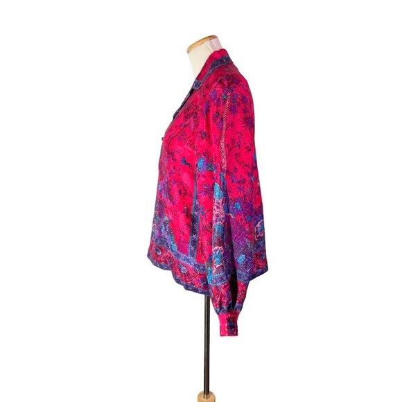 Vintage 80s Umi Collections by Anne Crimmins Size 12 Silk Blouse Peacock - Picture 11 of 13